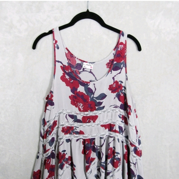 Intimately Free People Floral Voile Lace Trapeze Slip Dress Gray/Burgundy Sz MED - Picture 4 of 13